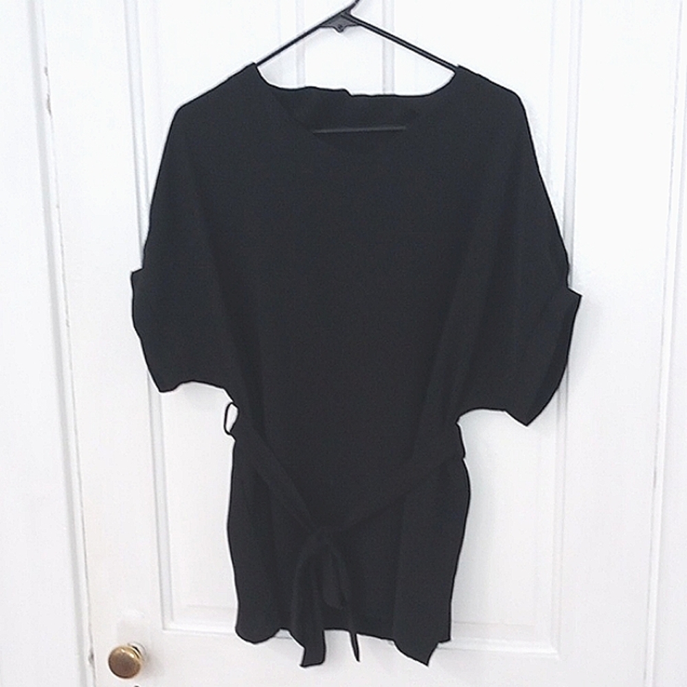 Black Knit Top with Belt